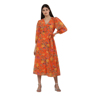 Flat 44% off on WW PASSION Ashanina Floral Print Georgette Dress with Belt